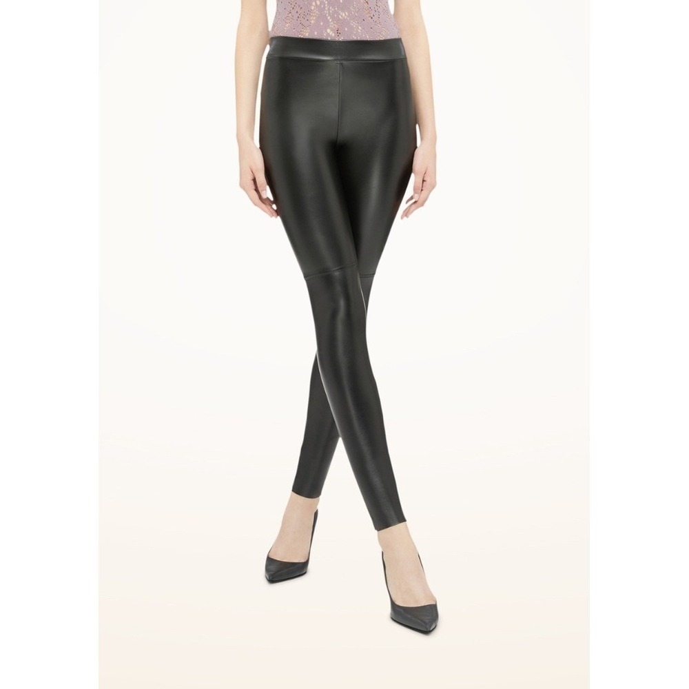 New Wolford Leggings Faux Leather Estella Size XS Black Moto Punk Minimalist